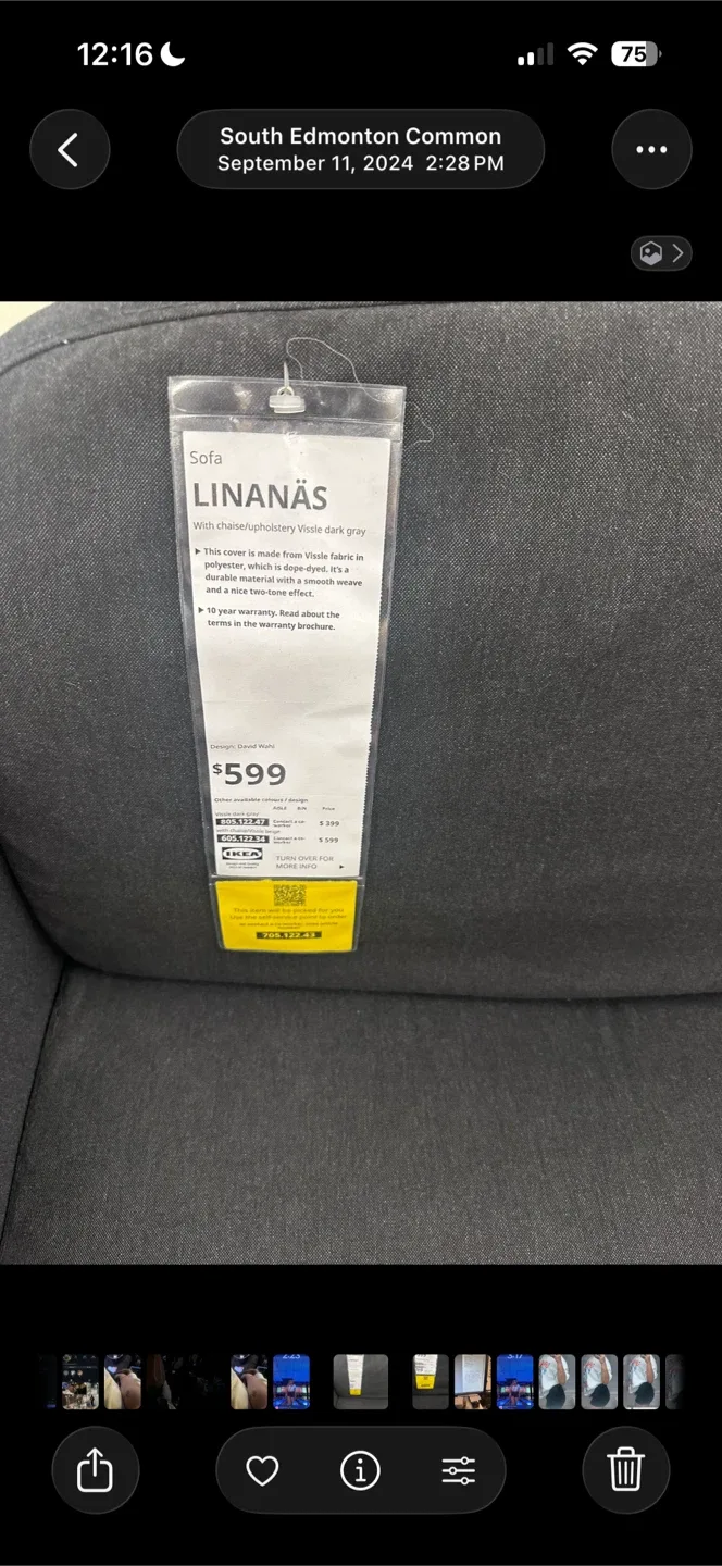 IKEA LINANÄS Sofa with Chaise - Vissle Dark Gray image indicator(2)