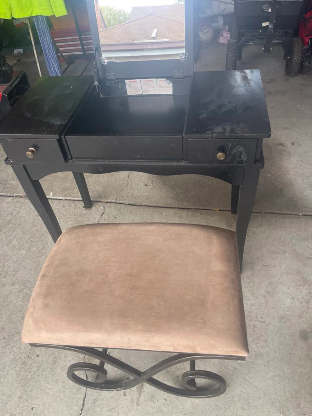 Black Vanity Desk with Stool