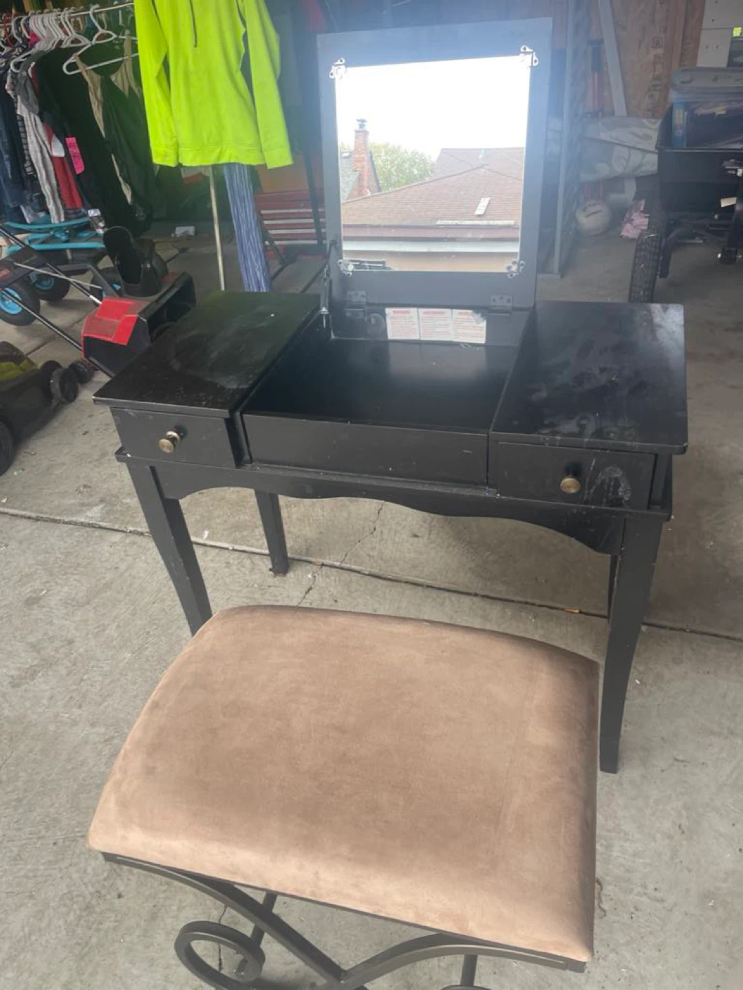 Black Vanity Desk with Stool - photo 2