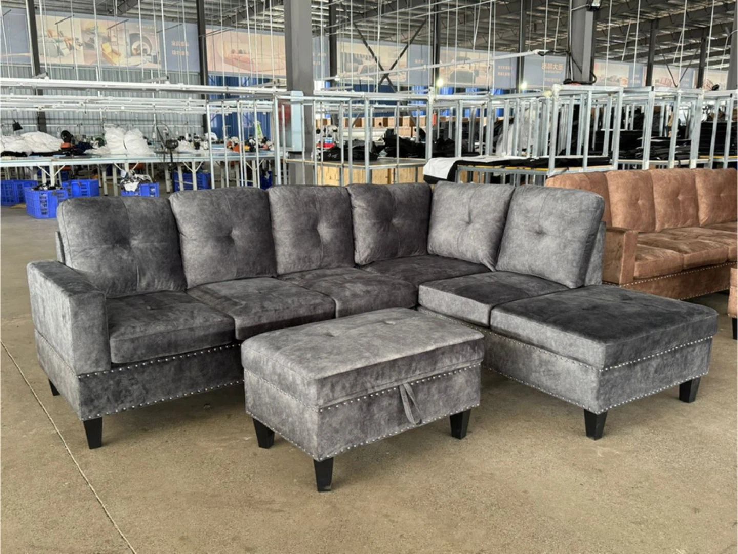 Grey Sectional Sofa with Ottoman