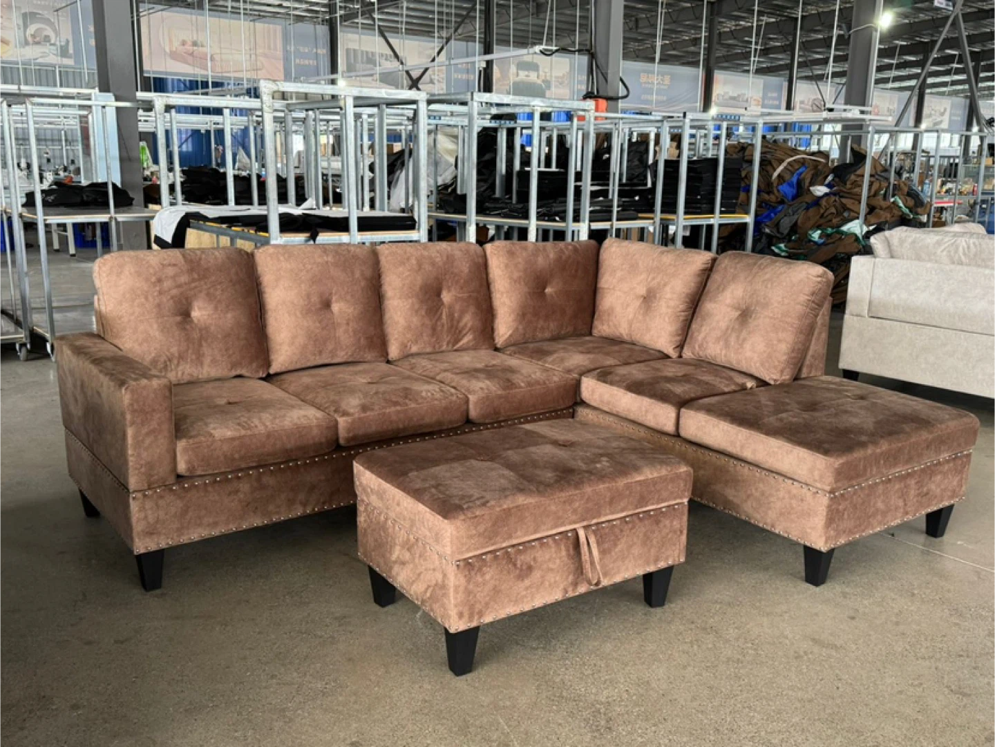 Brown Sectional Sofa with Ottoman