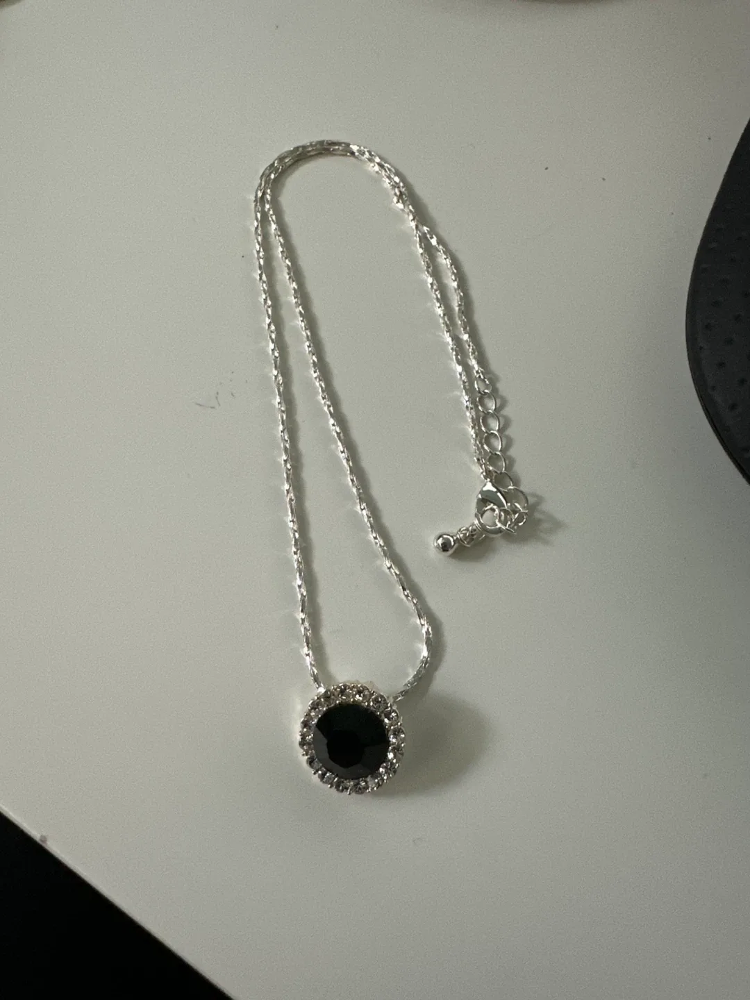 Silver Necklace with Black Stone