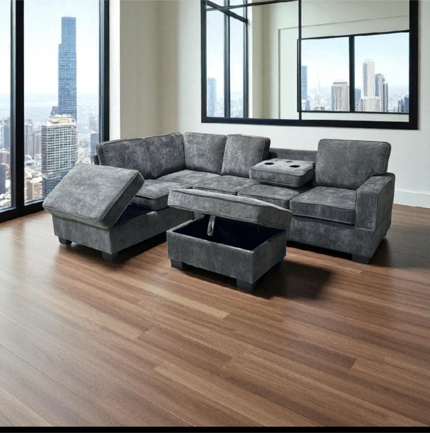 Grey Sectional Sofa with Ottoman