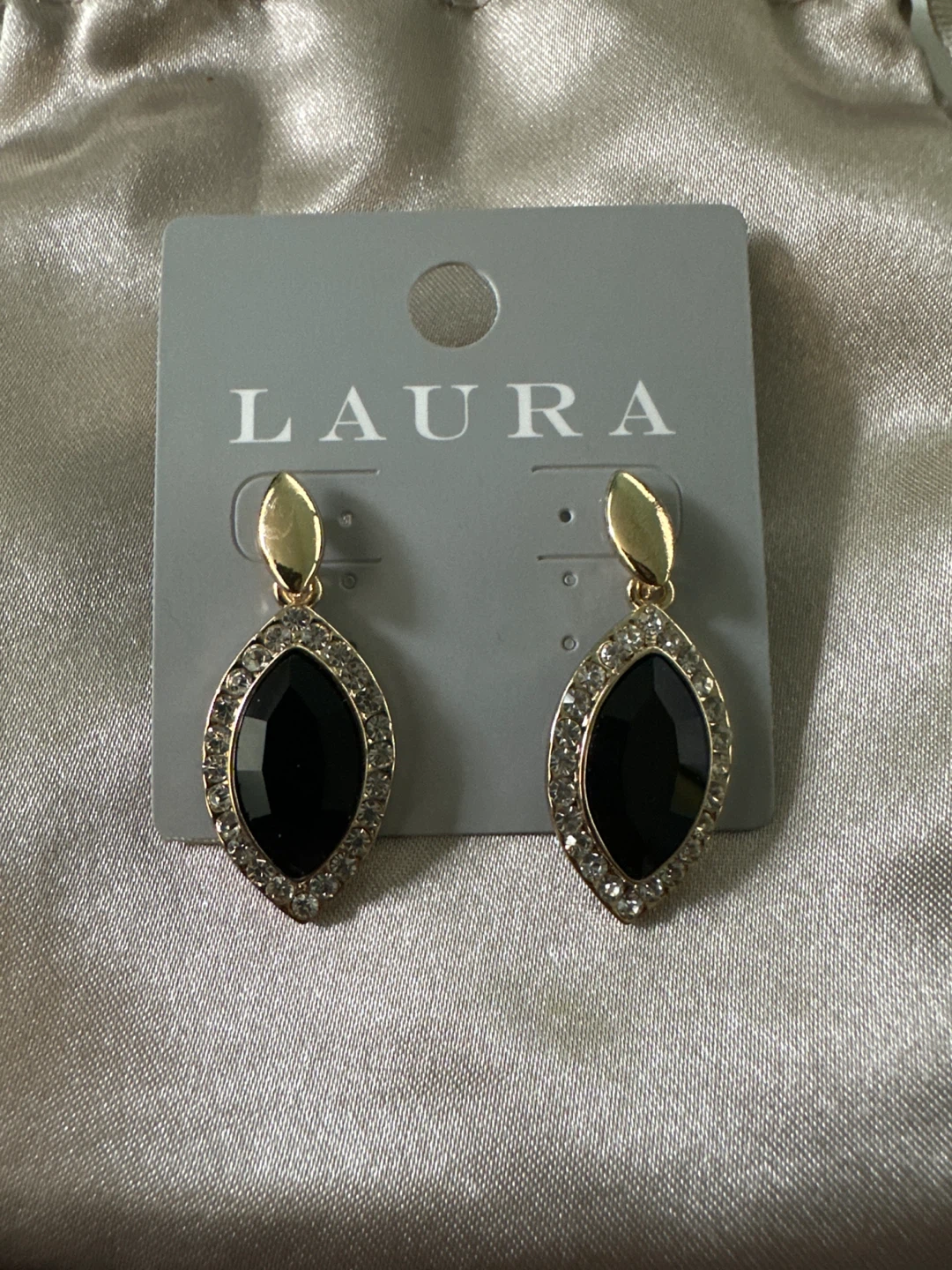 Laura Black & Gold Drop Earrings - New
