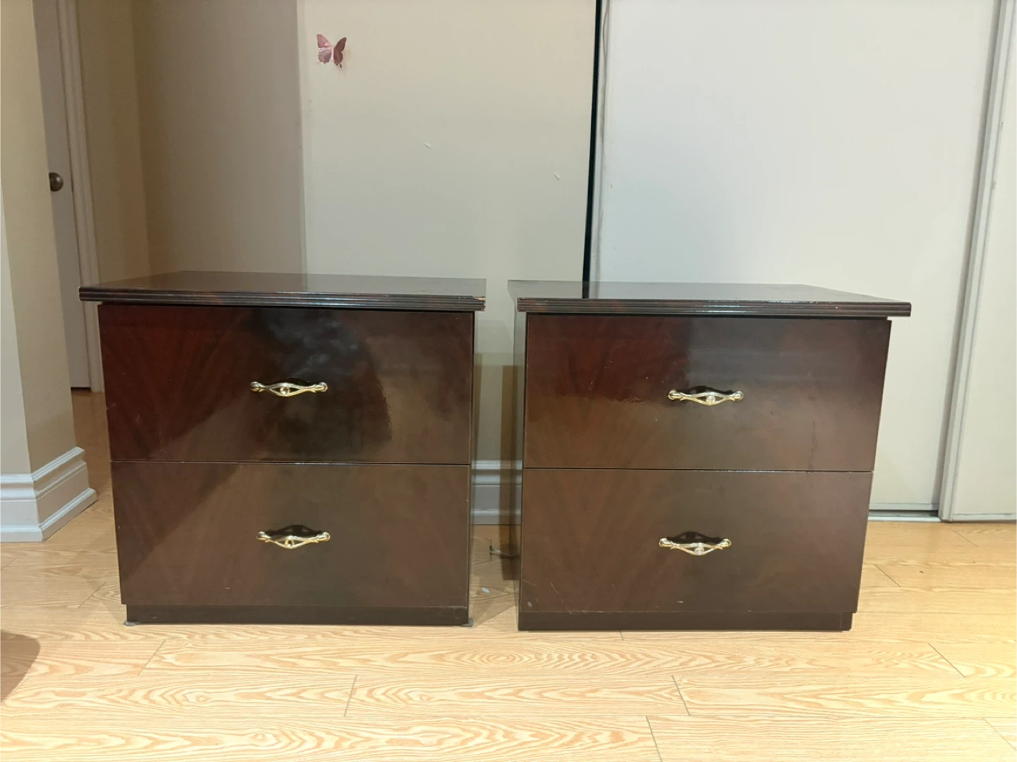 Wardrobes and Pair of Wood Veneer Nightstands - photo 3