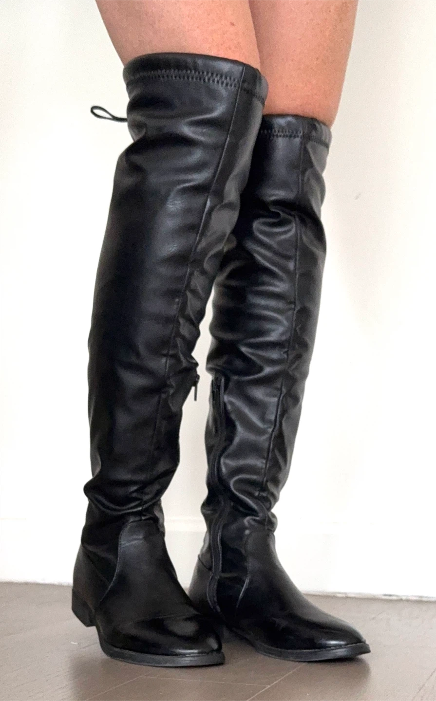 Faux Leather Over-the-knee Black Boots, Size 8