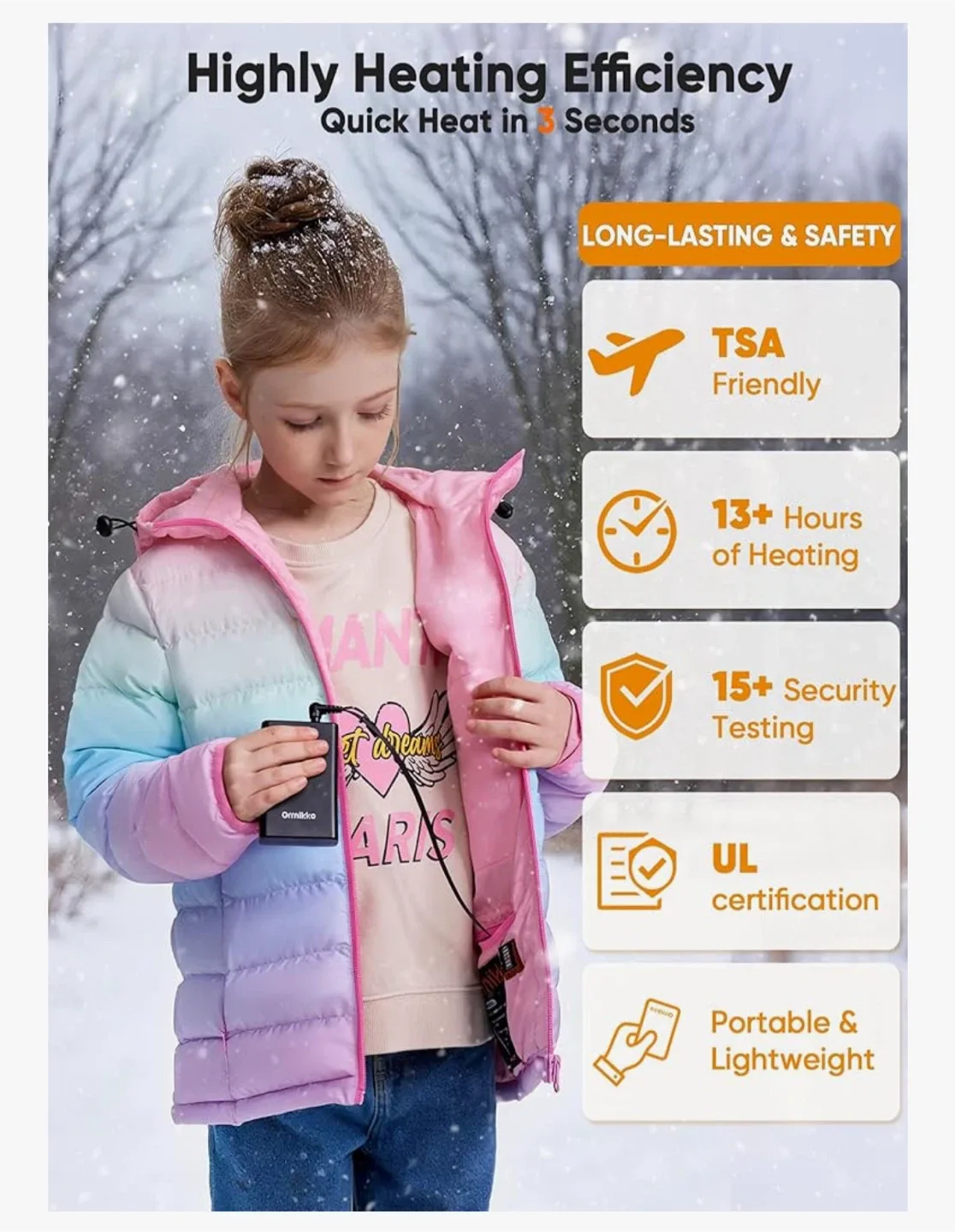 New! ORRNIKKO Kids Heated Jacket - Pink Ombre image indicator(6)