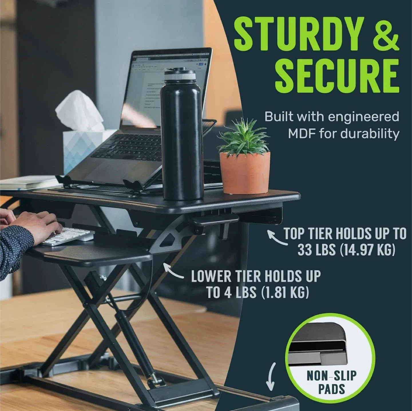 Adjustable Standing Desk Riser - White - Gas Spring Assisted image indicator(3)