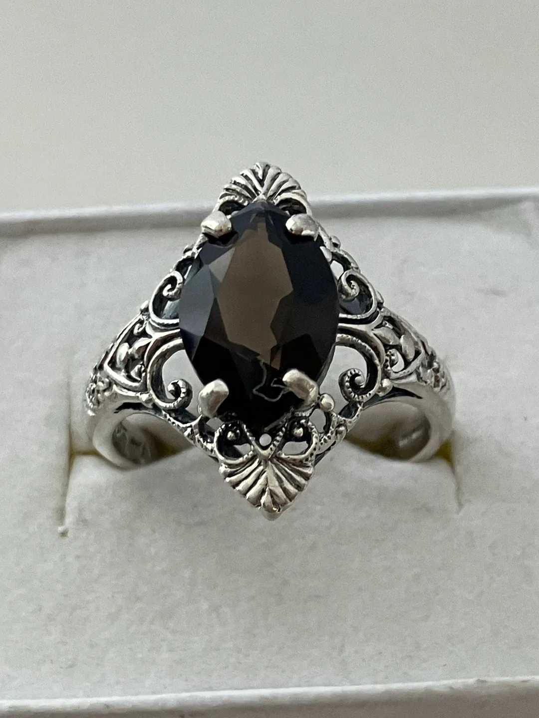 Vintage Smokey Quartz 925 Silver Ring thumbnail