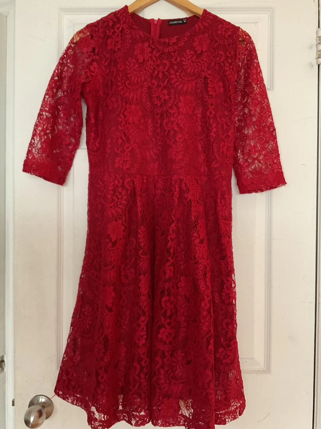 Charcoal Red Lace Dress - Size M thumbnail