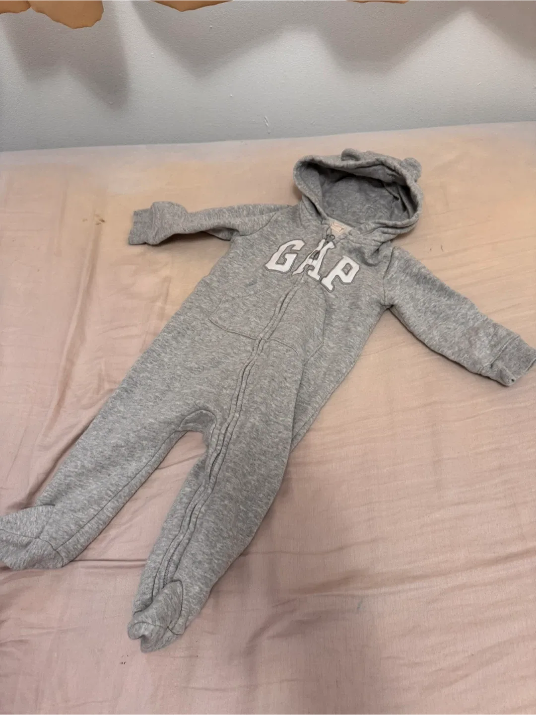 GAP Baby Grey Zip Up Hoodie Footed Jumpsuit image indicator(3)