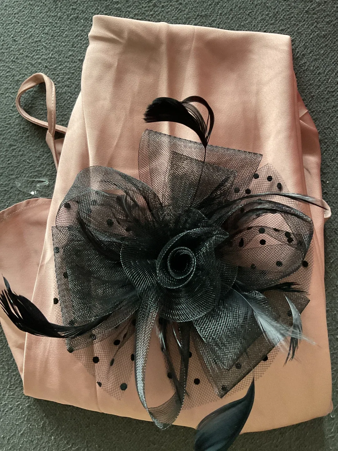 Black Fascinator with Feathers & Polka Dots thumbnail