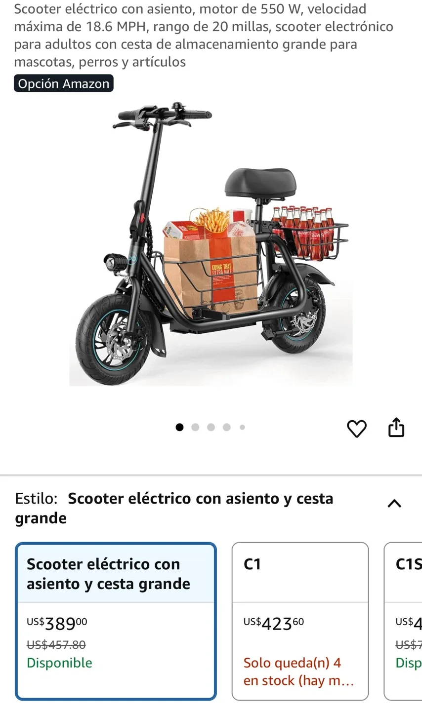 Electric Scooter with Seat & Basket image indicator(4)