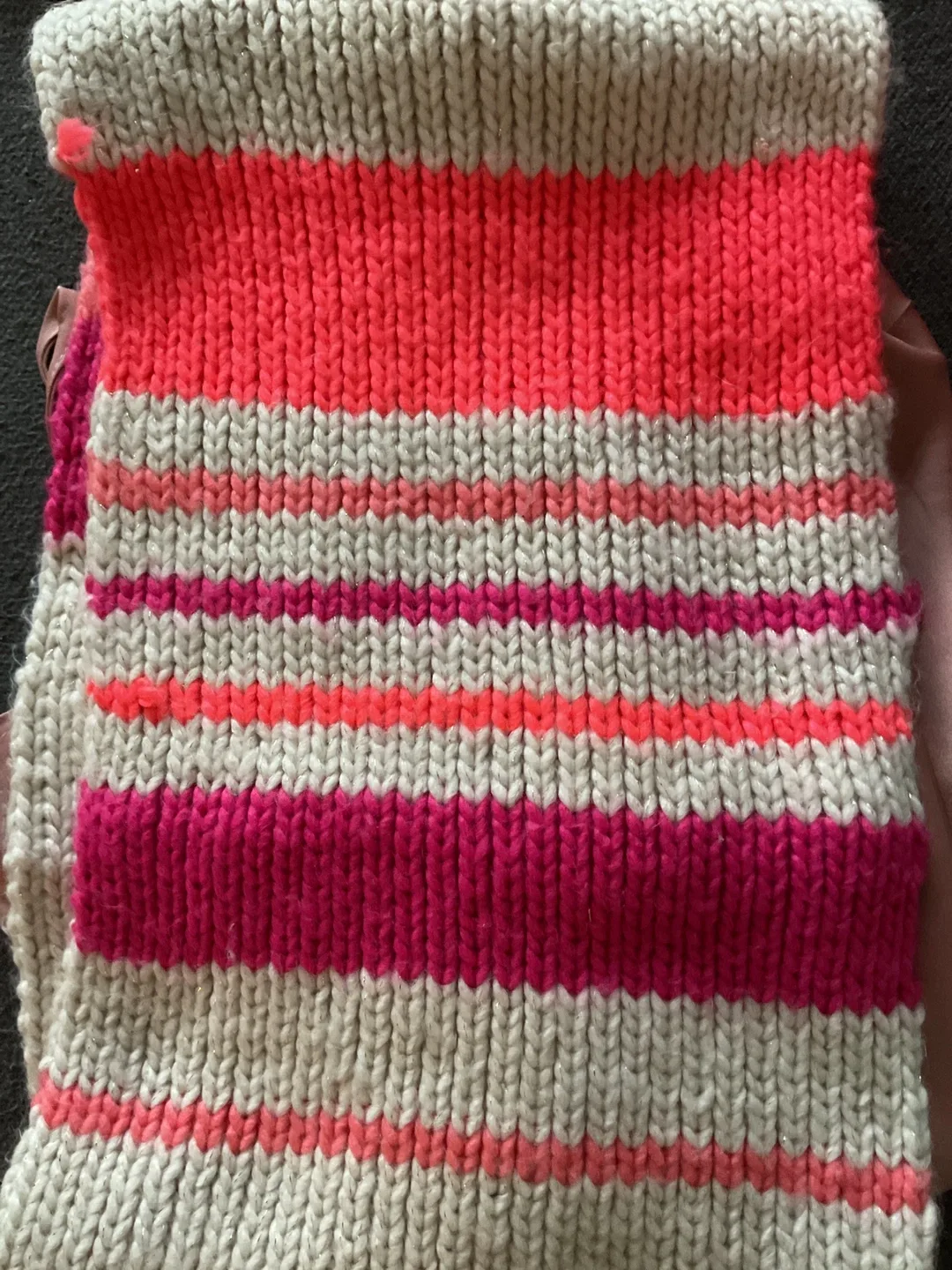 Hand Knit Striped Scarf - Pink & White thumbnail