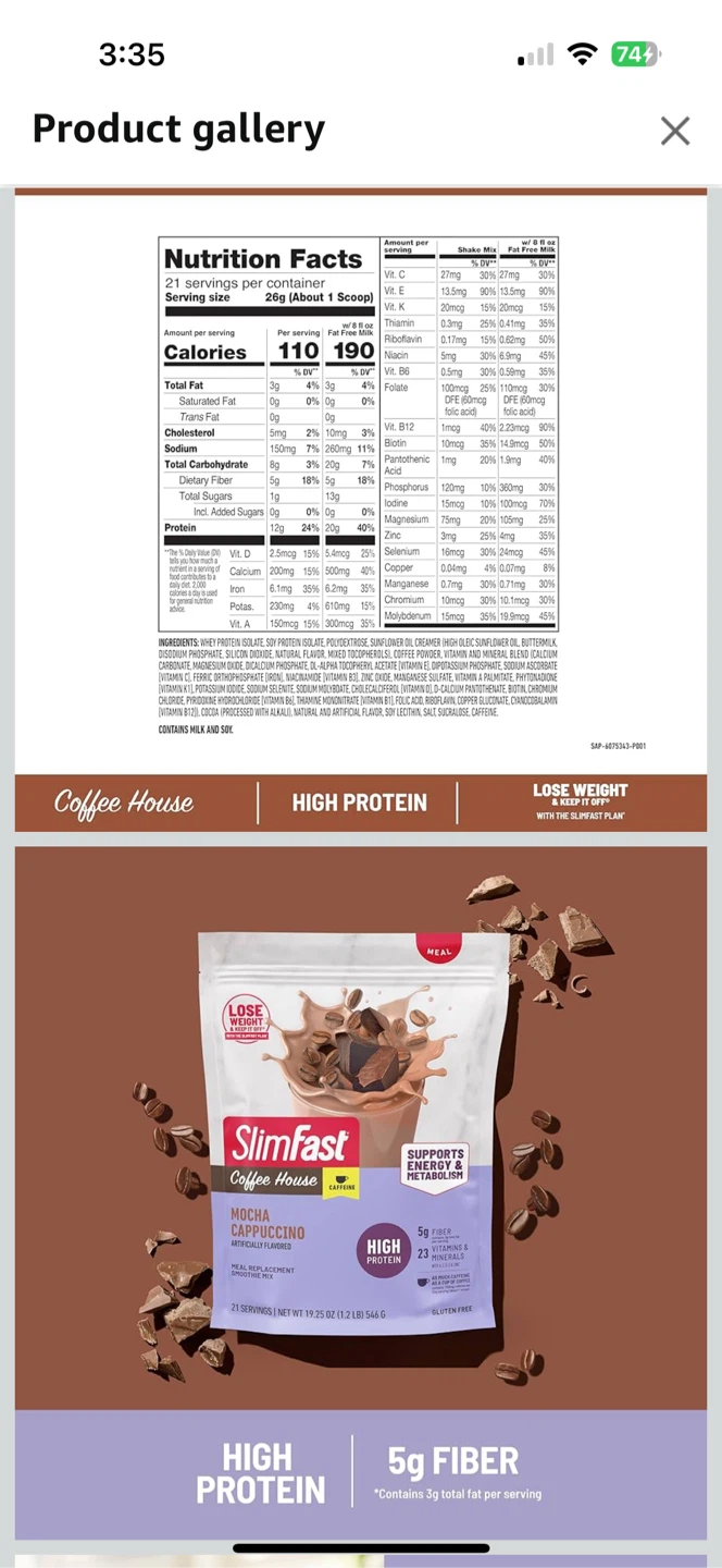 SlimFast Coffee House Mocha Cappuccino protein shake mix - photo 2