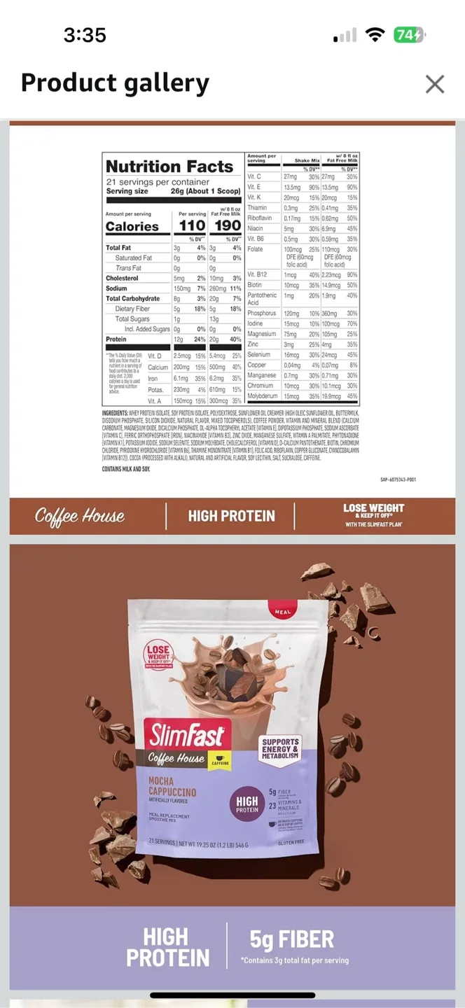 SlimFast Coffee House Mocha Cappuccino protein shake mix image indicator(2)