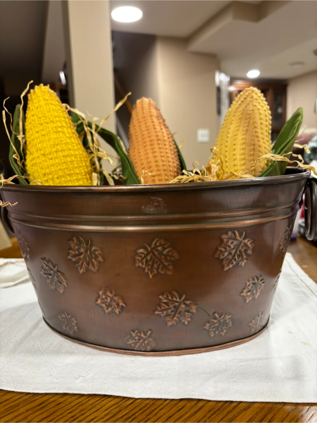 Decorative Copper Planter with Corn