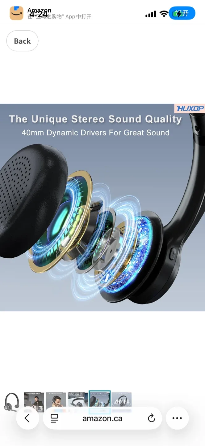 HUXOP Bluetooth 5.2 Headset - Ultra-Lightweight image indicator(5)