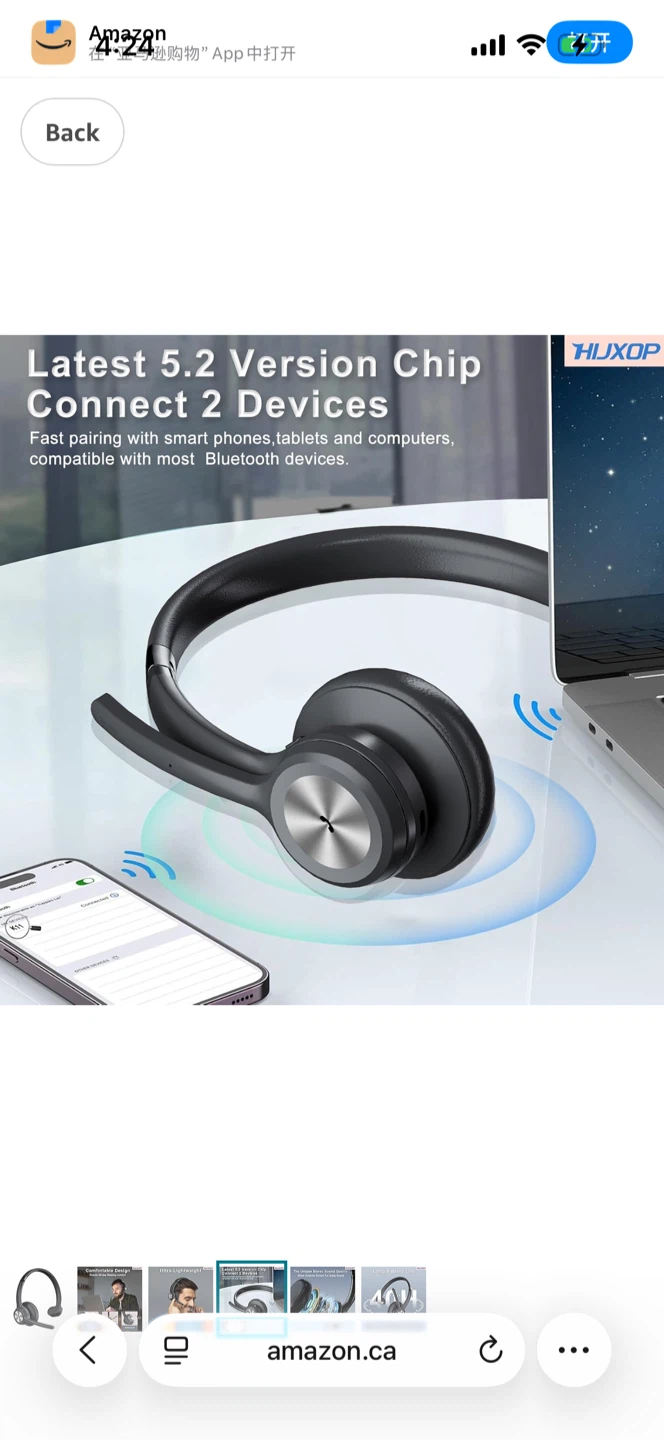 HUXOP Bluetooth 5.2 Headset - Ultra-Lightweight - photo 4