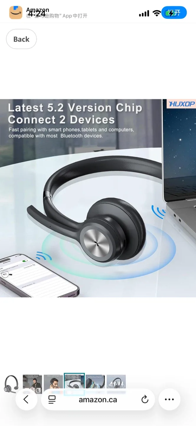 HUXOP Bluetooth 5.2 Headset - Ultra-Lightweight image indicator(4)