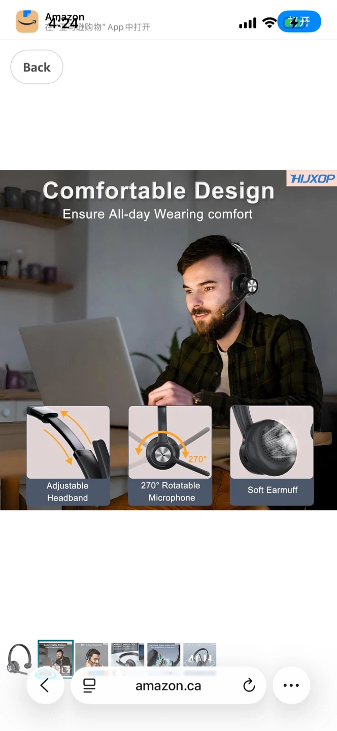 HUXOP Bluetooth 5.2 Headset - Ultra-Lightweight - photo 2