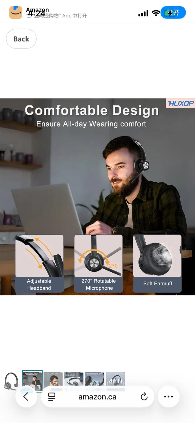 HUXOP Bluetooth 5.2 Headset - Ultra-Lightweight image indicator(2)