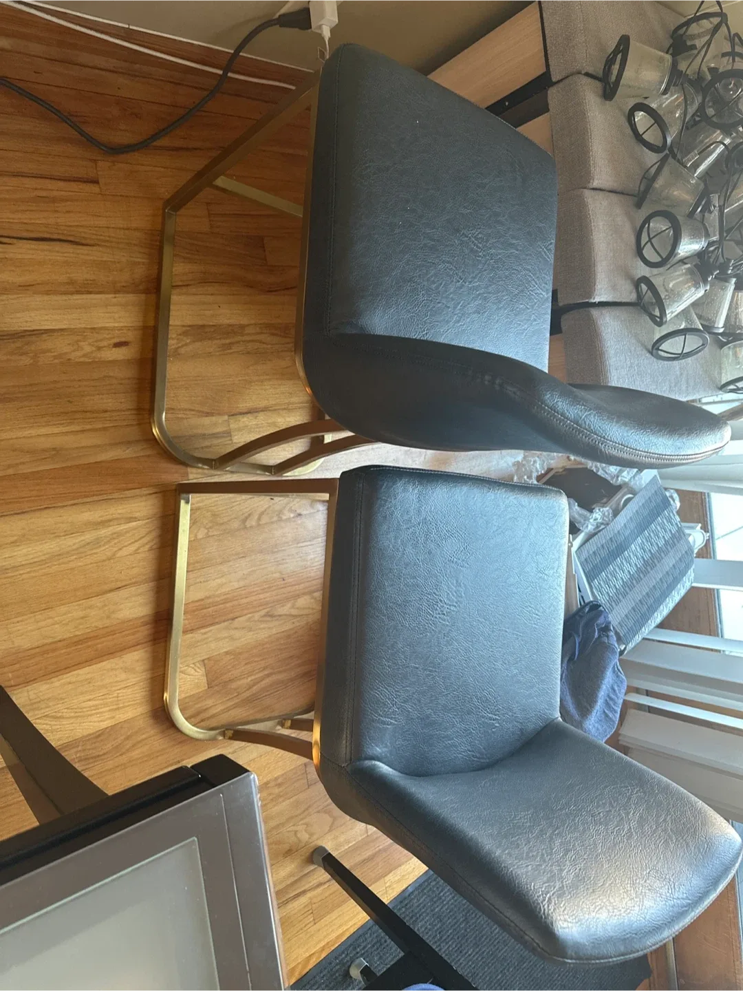 Set of 2 navy blue & Gold Bar Stools image indicator(4)