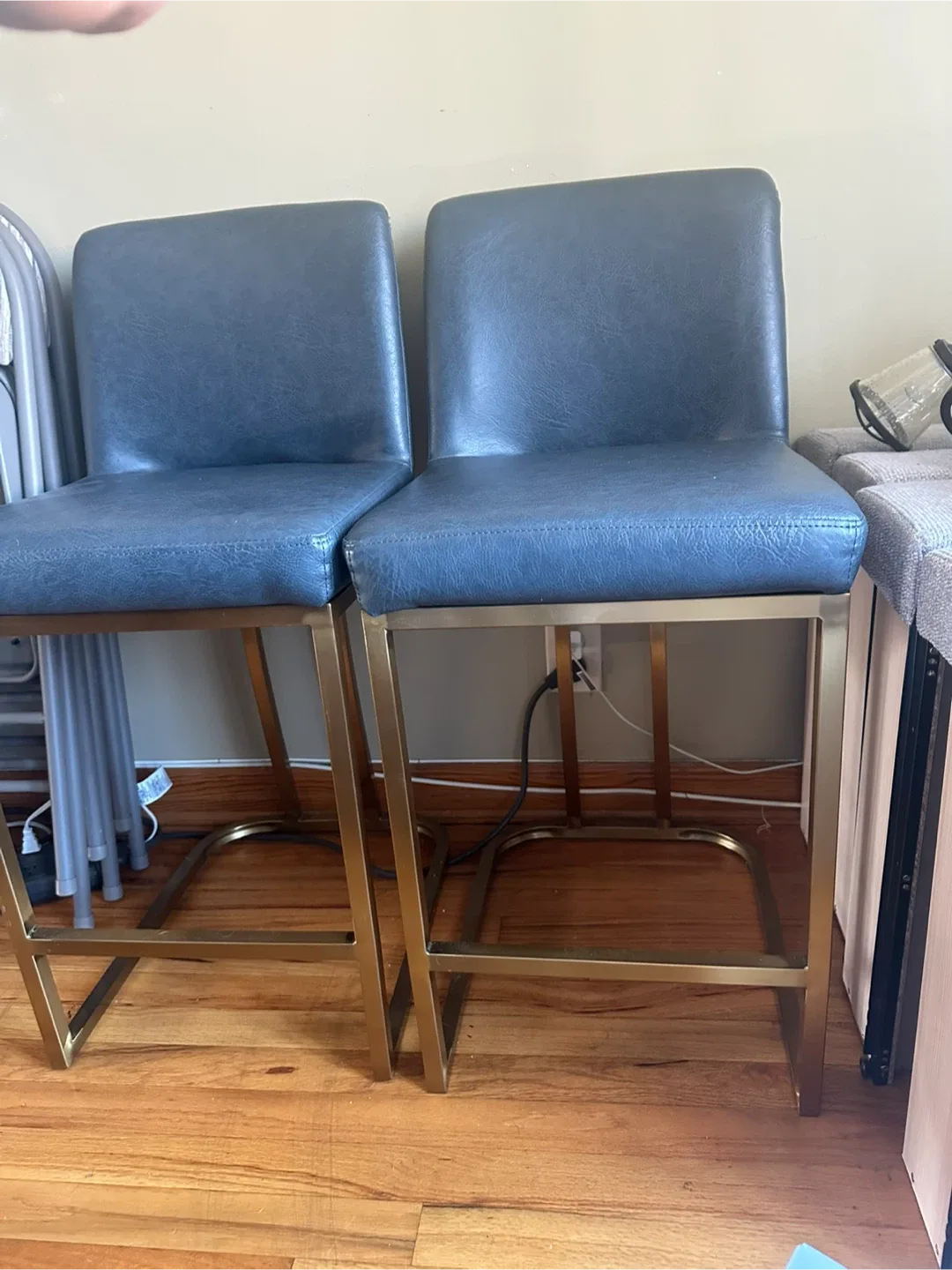 Set of 2 navy blue & Gold Bar Stools image indicator(2)