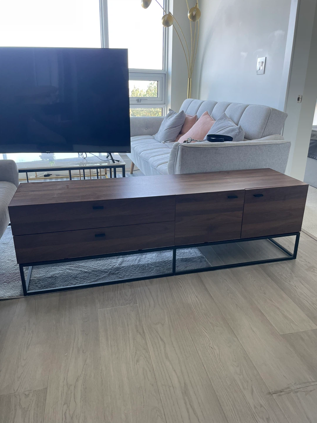 Brown Wood TV Stand with Black Metal Legs - photo 2
