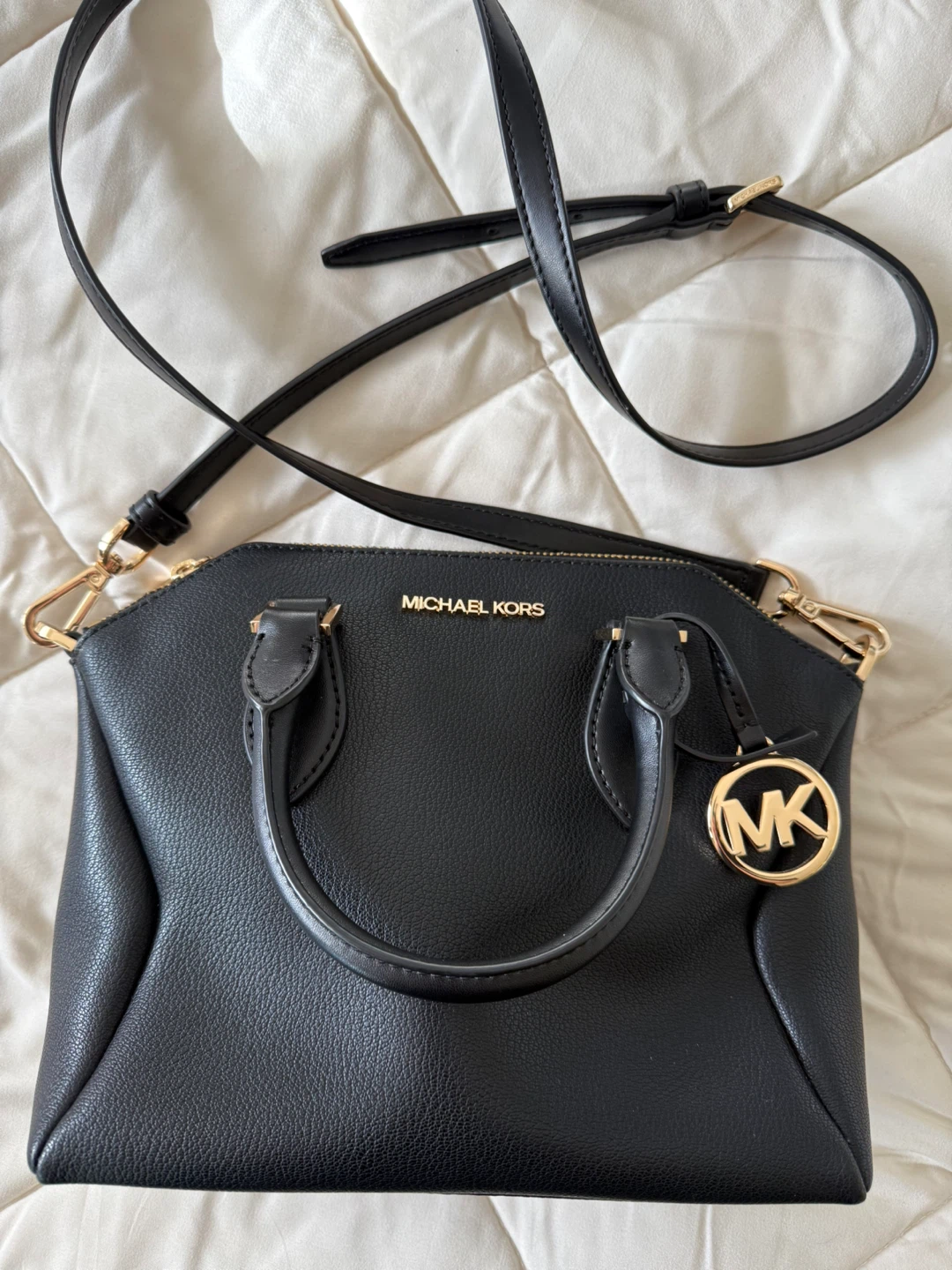 Michael Kors Black Leather Crossbody Satchel Purse