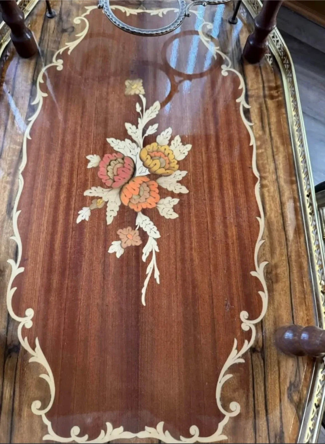 Vintage Wood & Gold Tea Cart image indicator(6)