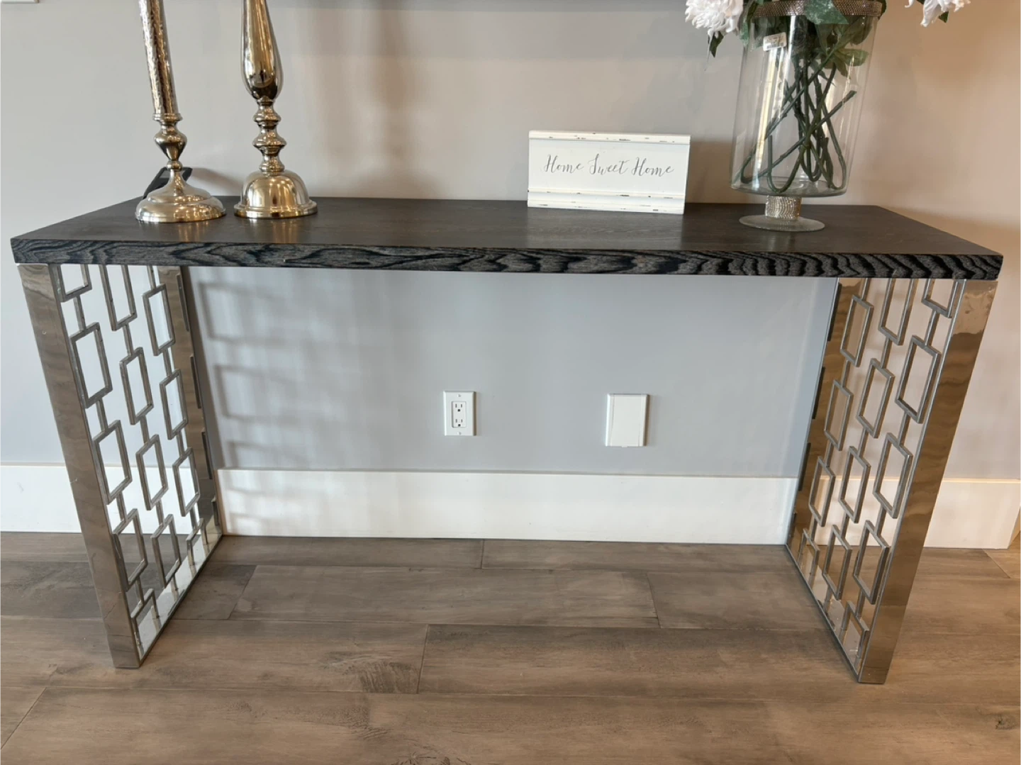 Console Table - Black Wood & Chrome