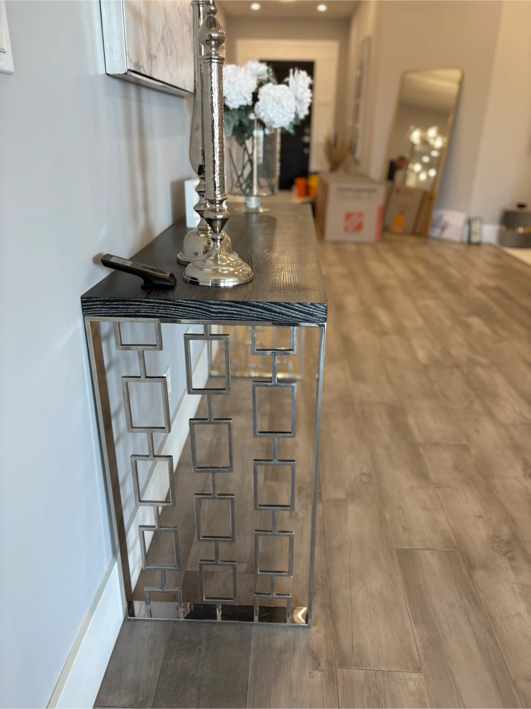 Console Table - Black Wood & Chrome - photo 2