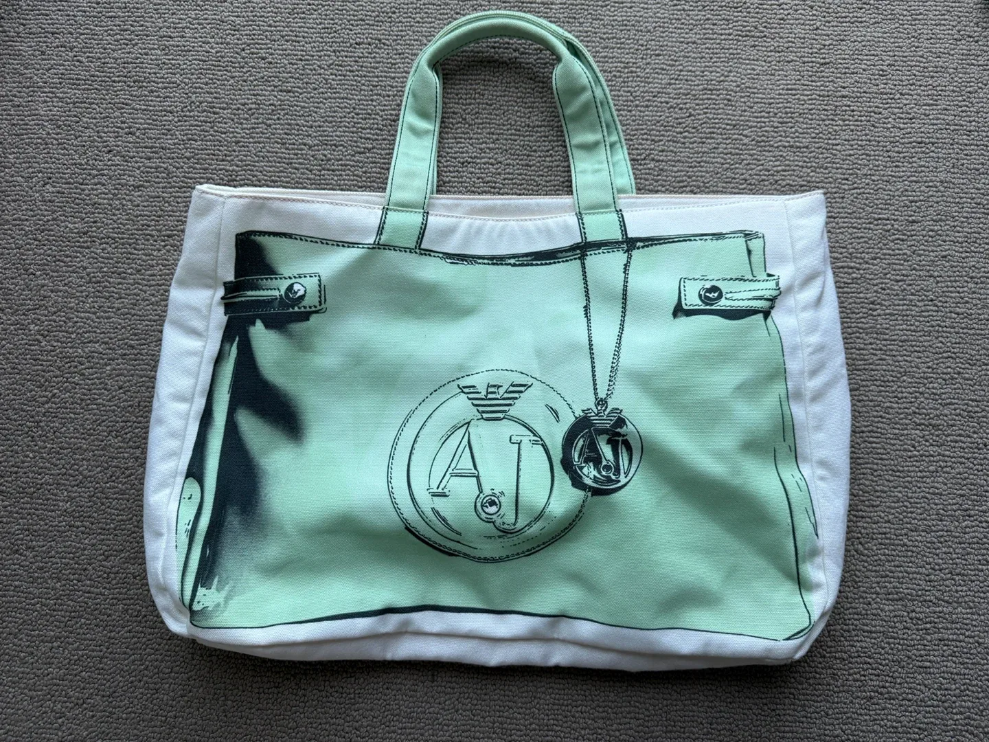 Armani Jeans Tote Bag - Mint Green & White thumbnail