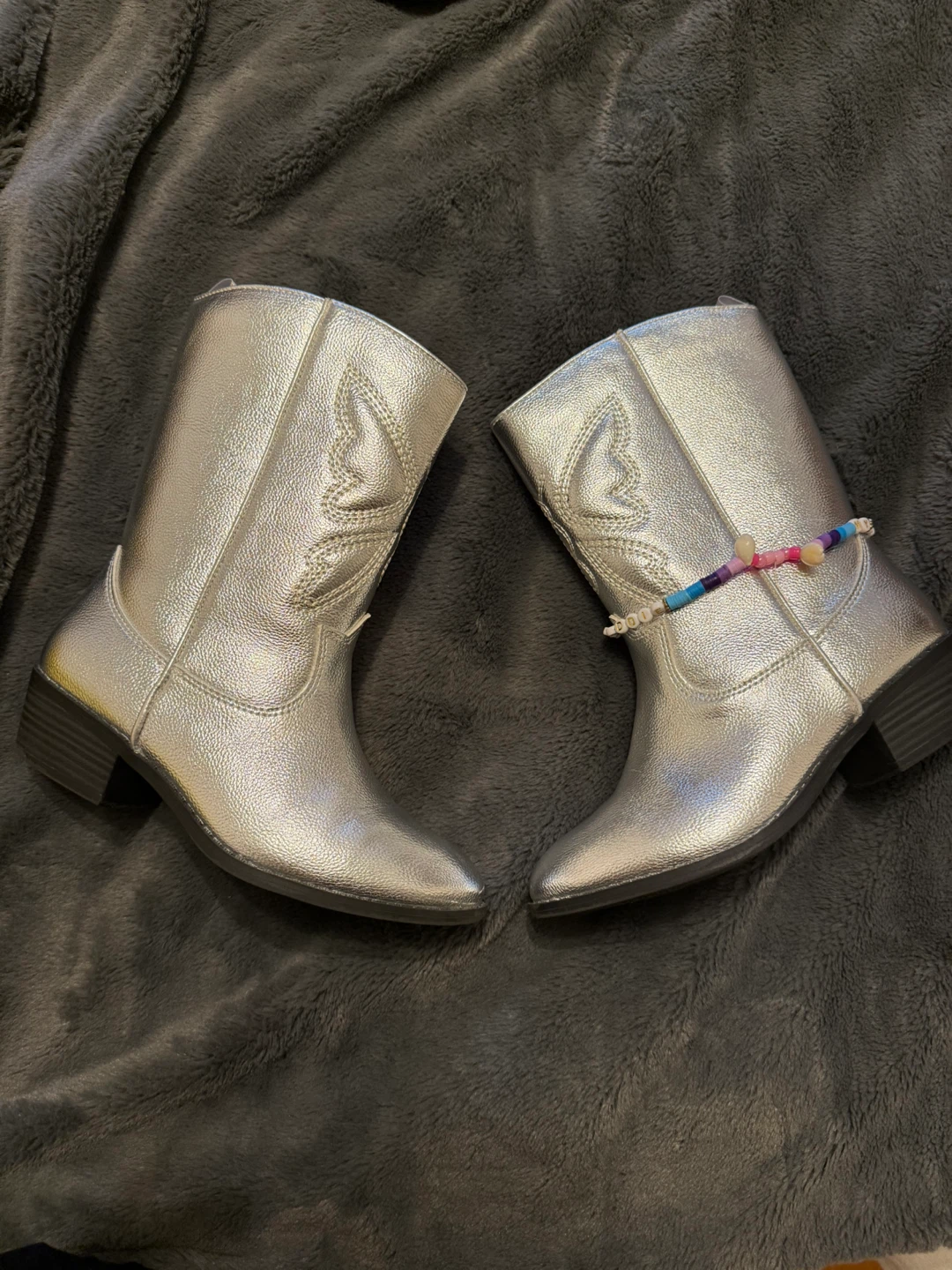 Silver Metallic Cowboy Boots - Size 3 Youth