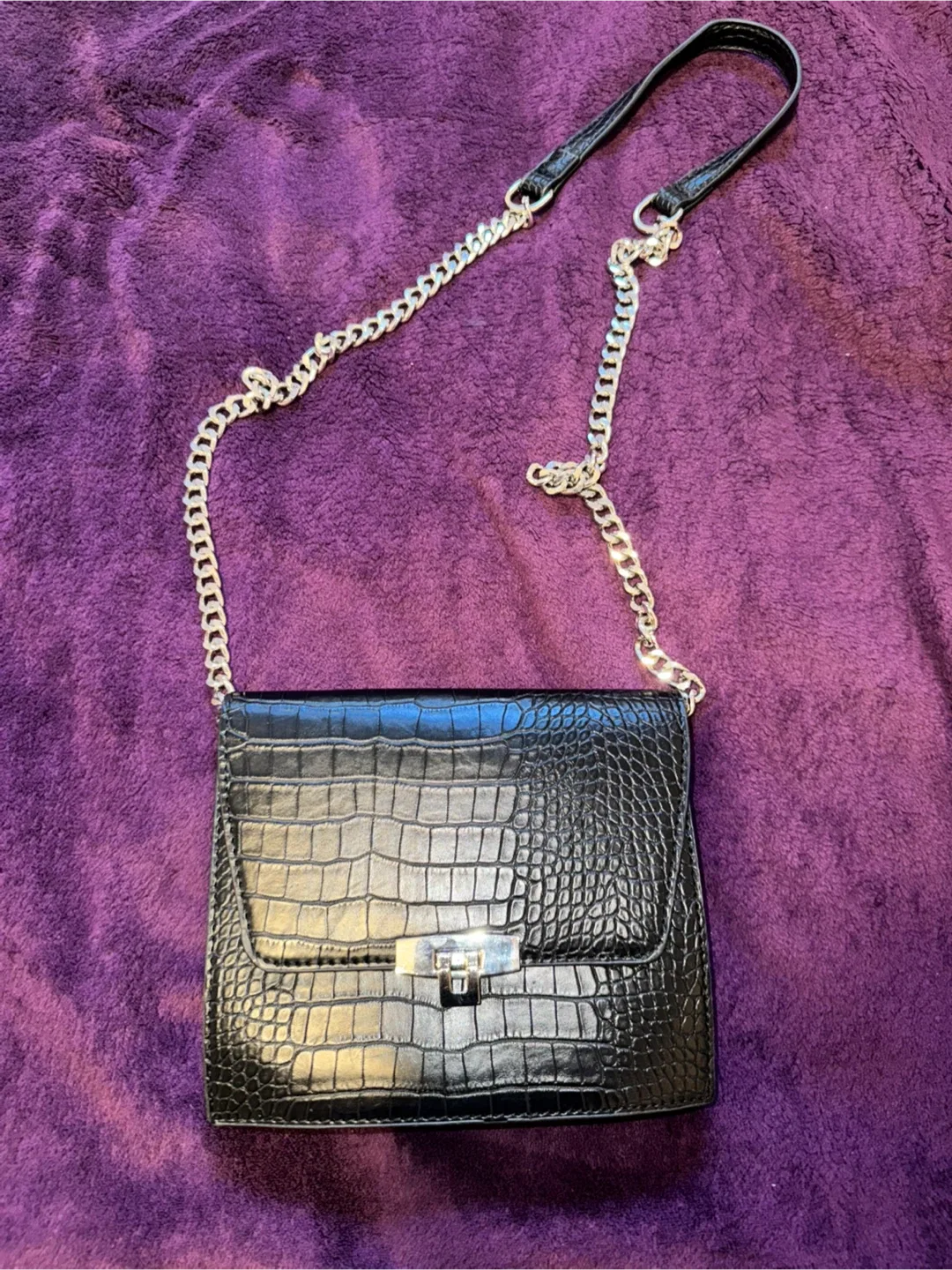 Black Croc Embossed Chain Bag thumbnail