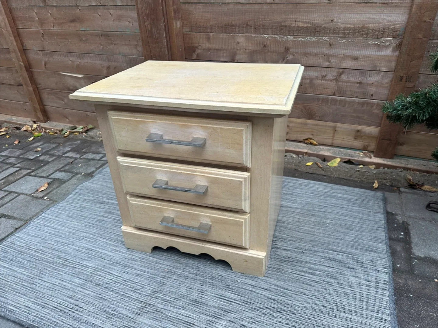 Real Natural Wood Bedside Table with 3 Drawers