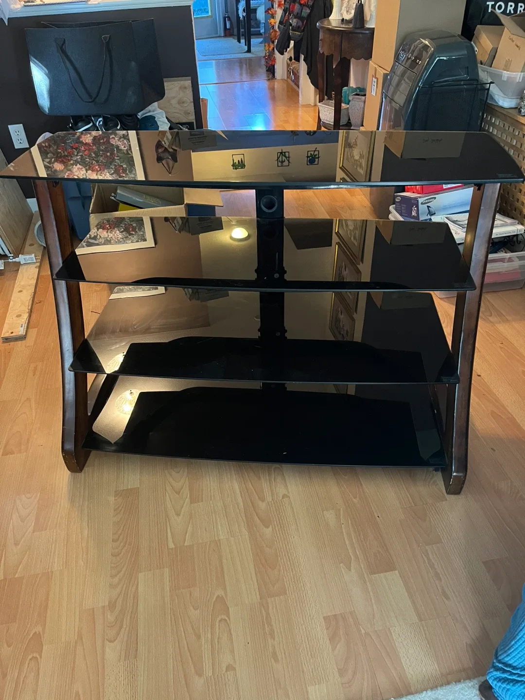 Black Glass & Wood TV Stand VGUC image indicator(4)