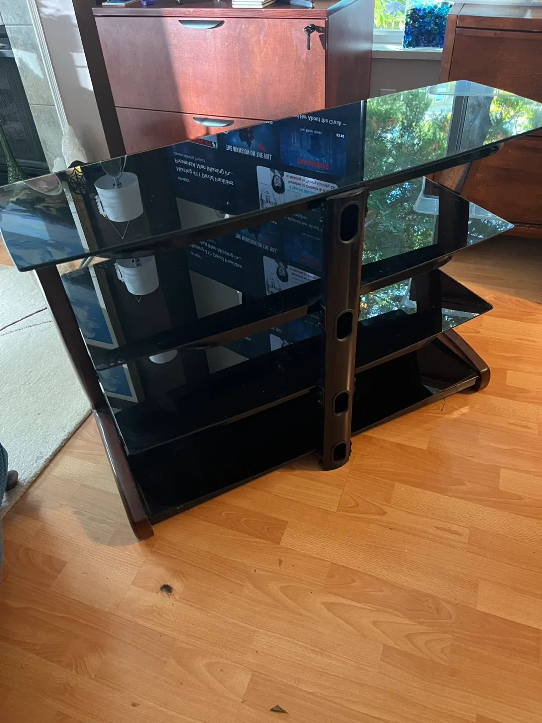 Black Glass & Wood TV Stand VGUC image indicator(2)