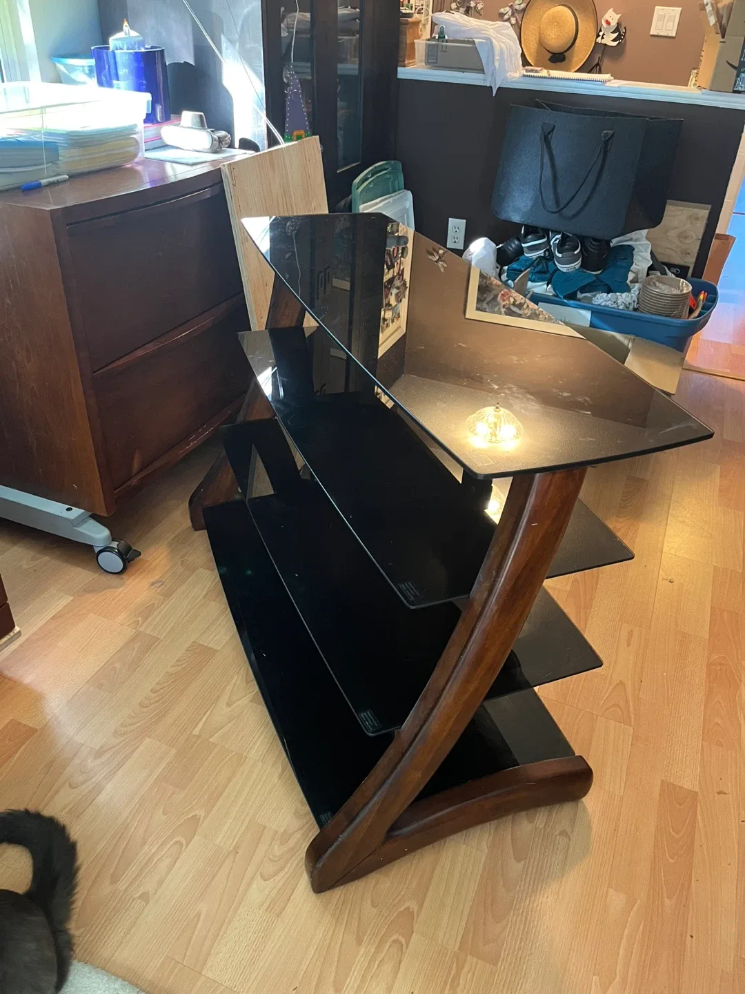 Black Glass & Wood TV Stand VGUC image indicator(3)