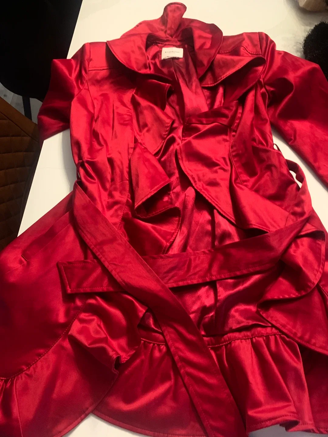 Bebe Red Satin Ruffle Dress - Size XS image indicator(3)