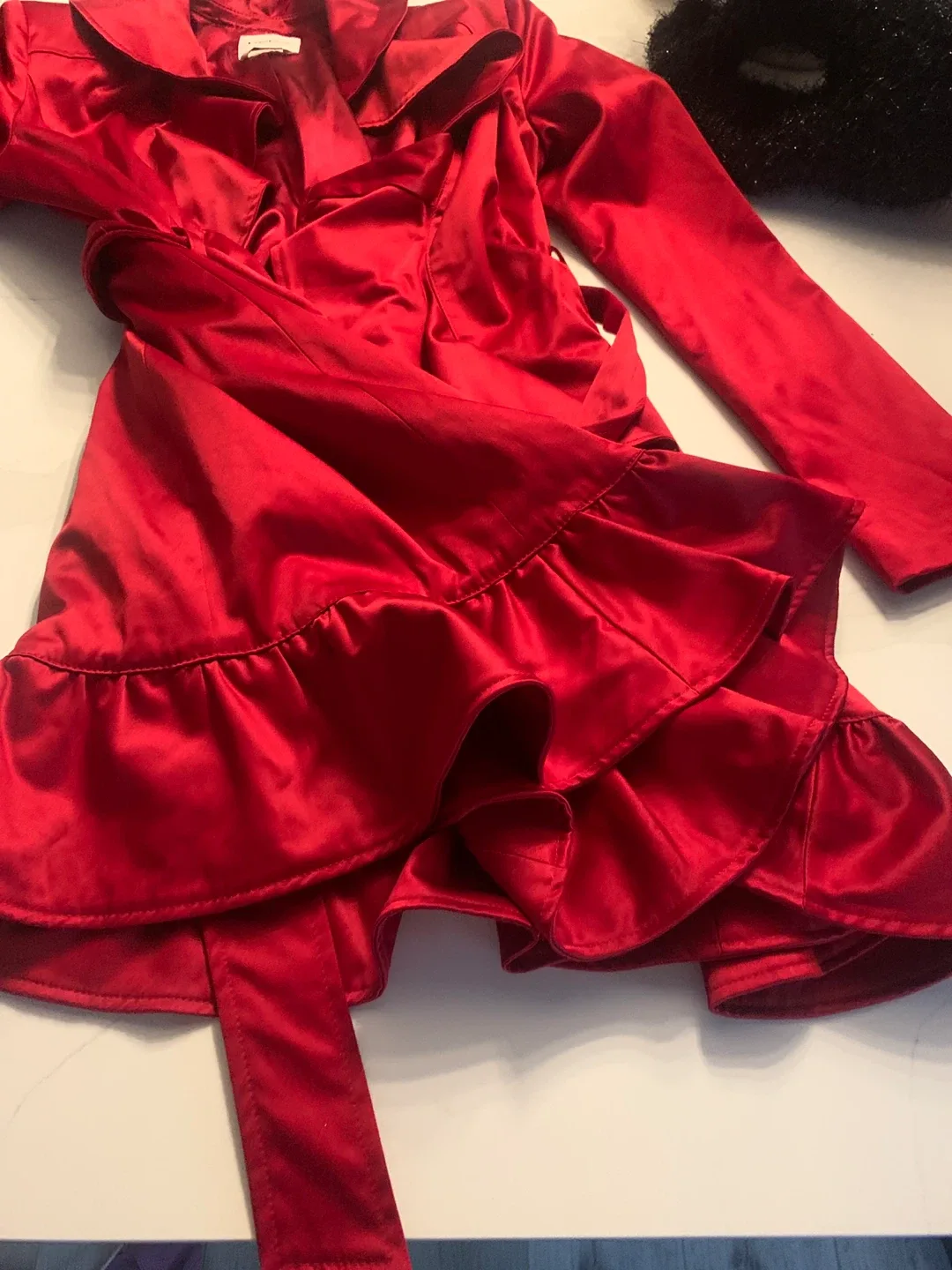 Bebe Red Satin Ruffle Dress - Size XS image indicator(4)