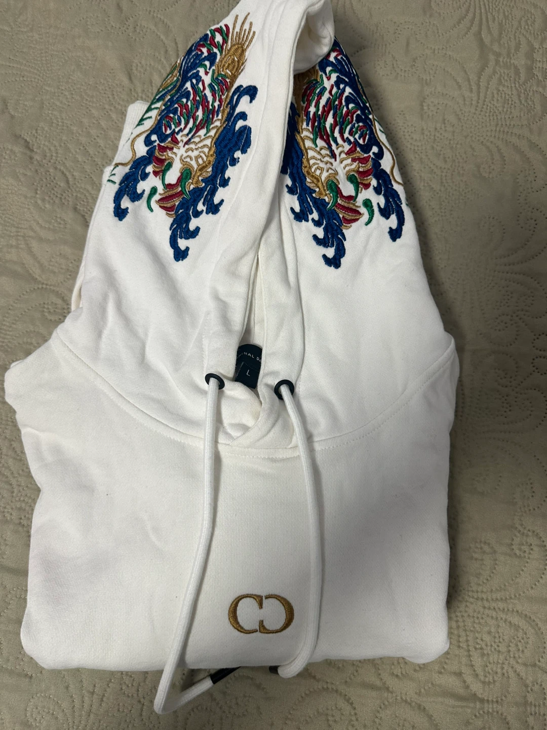 White Dragon Embroidered Hoodie - Size L