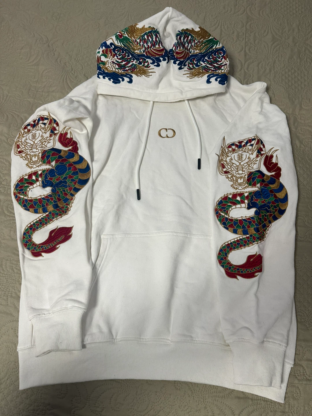 White Dragon Embroidered Hoodie - Size L - photo 3