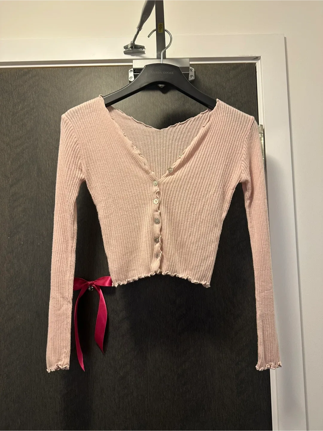 Pink Ribbed Long Sleeve Cardigan