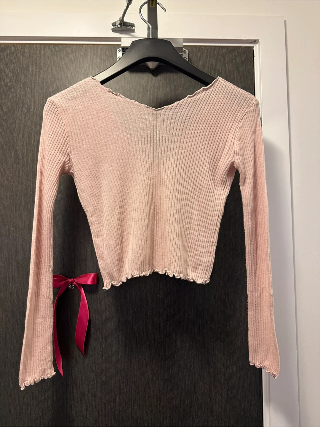 Pink Ribbed Long Sleeve Cardigan - photo 2