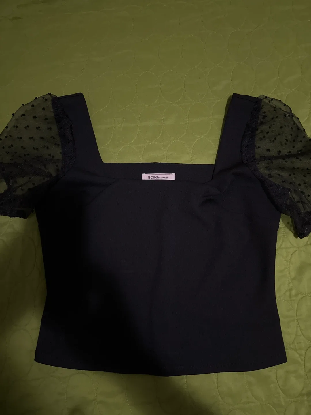 BCBGeneration Black Top with Sheer Sleeves thumbnail