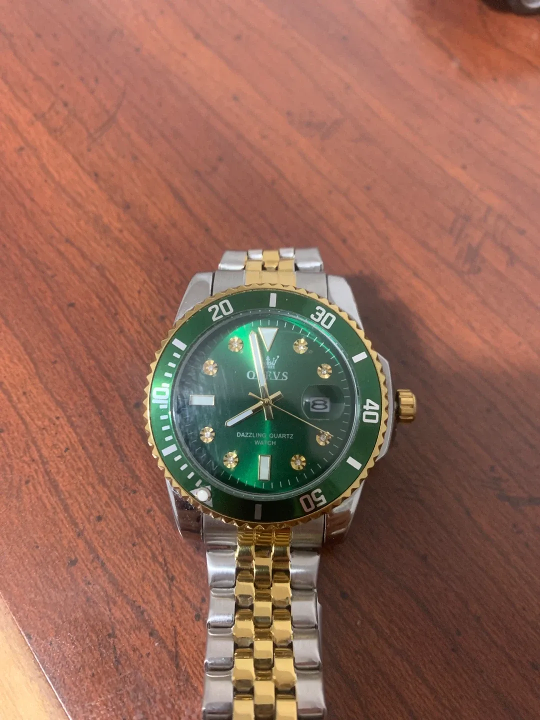 Olevs Two-Tone Green & Gold Watch