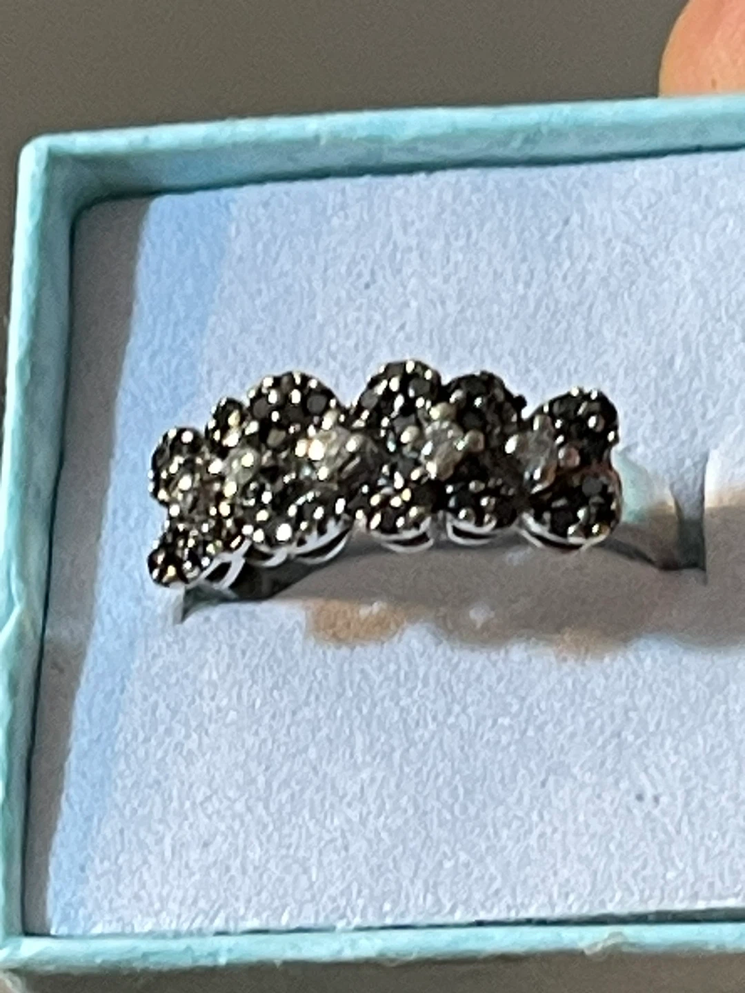 14k white gold Ring with Black white diamonds