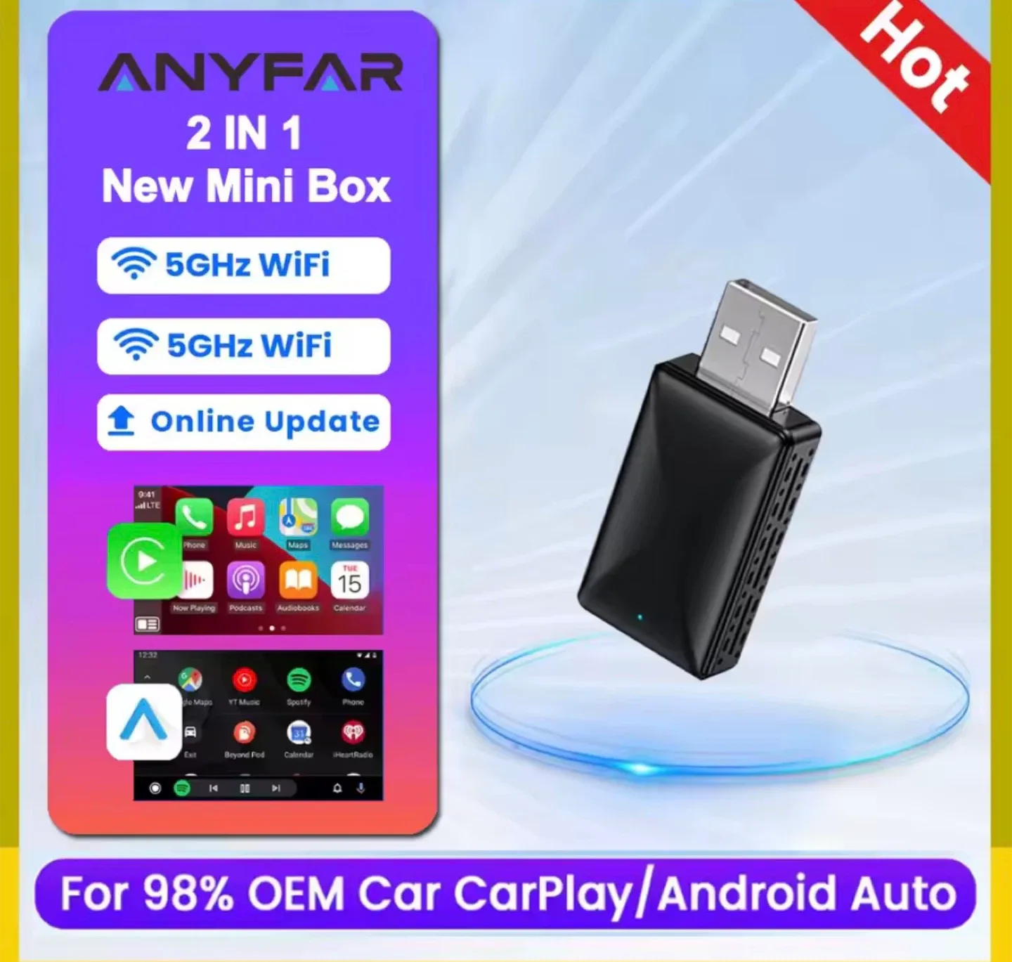 Anyfar 2 in 1 Mini Wireless CarPlay/Android Auto Adapter image indicator(2)